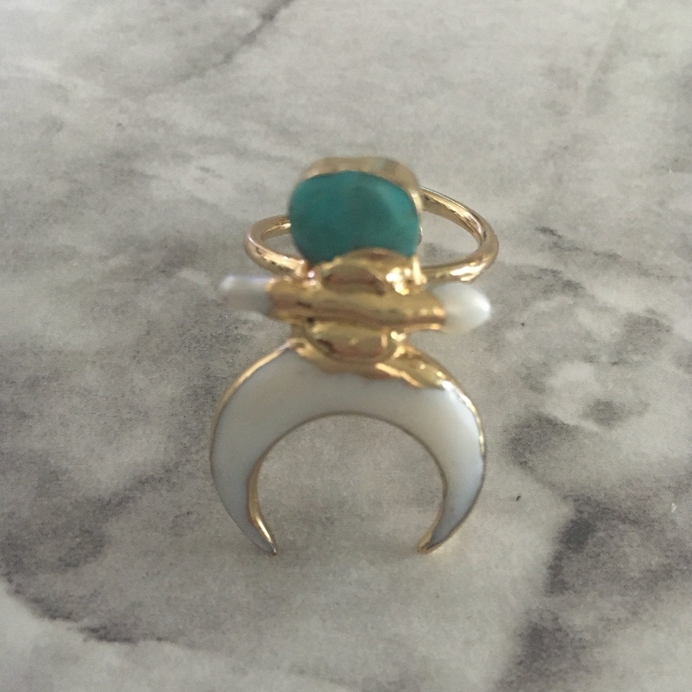 Crescent Moon Shell + Turquoise Ring - image 5